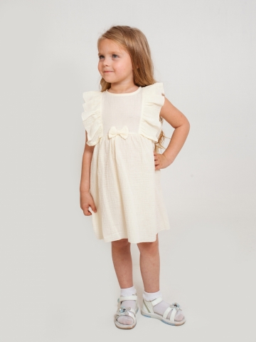 Купить 322-СЛ. Платье из муслина детское, хлопок 100% сливочный, р. 98,104,110,116 в Сосновом Бору