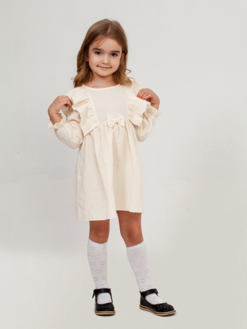 Купить 321-СЛ. Платье из муслина детское, хлопок 100% сливочный, р. 98,104,110,116 в Сосновом Бору