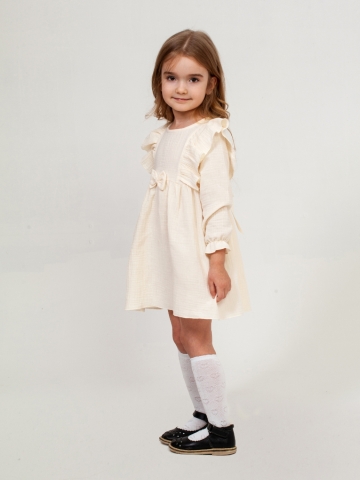 Купить 321-СЛ. Платье из муслина детское, хлопок 100% сливочный, р. 74,80,86,92 в Сосновом Бору