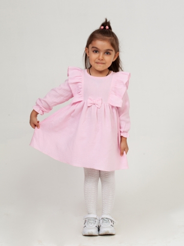 Купить 321-Р. Платье из муслина детское, хлопок 100% розовый, р. 74,80,86,92 в Сосновом Бору